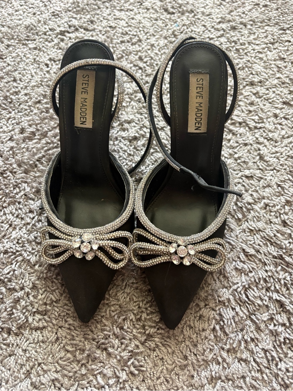 Steve Madden Black Pointed-Toe Heels with Crystal Bow